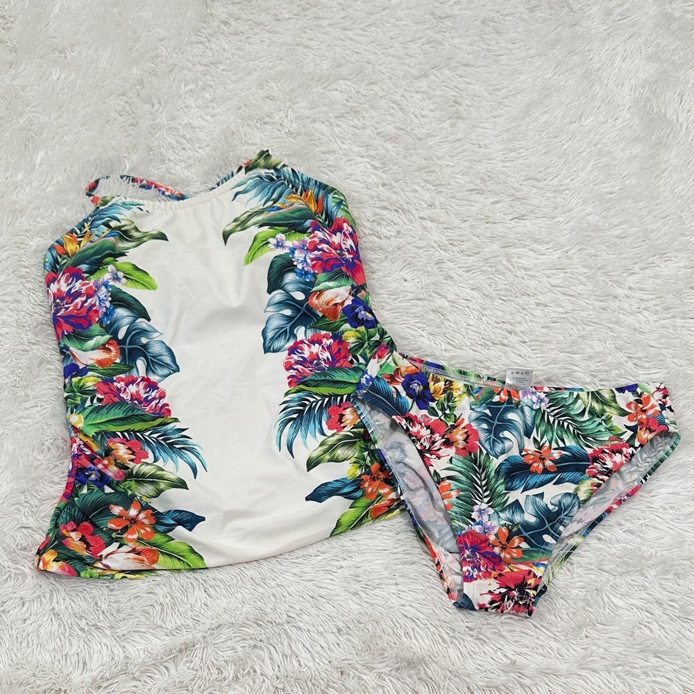 VENUS White Multi Tropical Floral Tankini Set